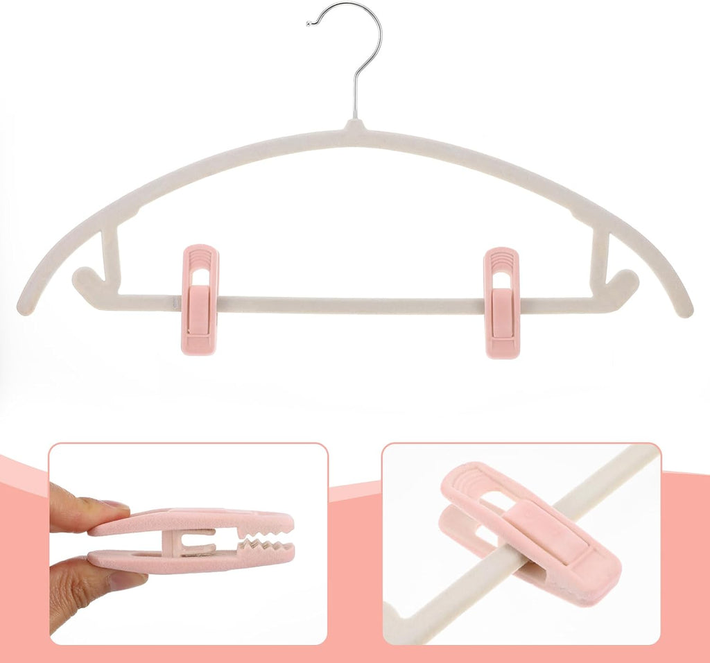 60 Pcs Light Pink Velvet Hanger Clips, Strong Flocking Finger Clips for Skirts, Pants & Scarves | Non-Slip Clip for Thin Velvet Hangers