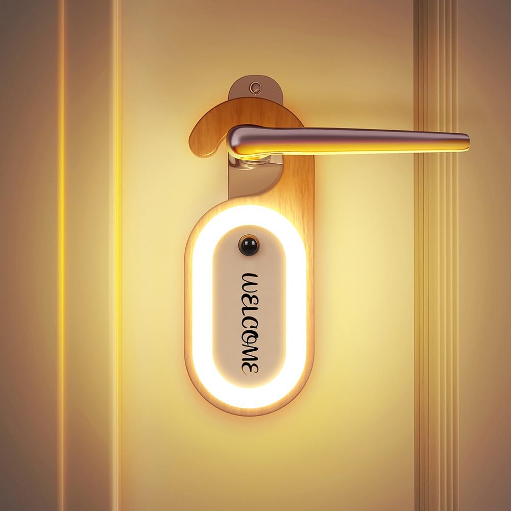 LANDGOO Keyhole Light, Doorknob Memo Board Night Light,Beech, 2 Pack