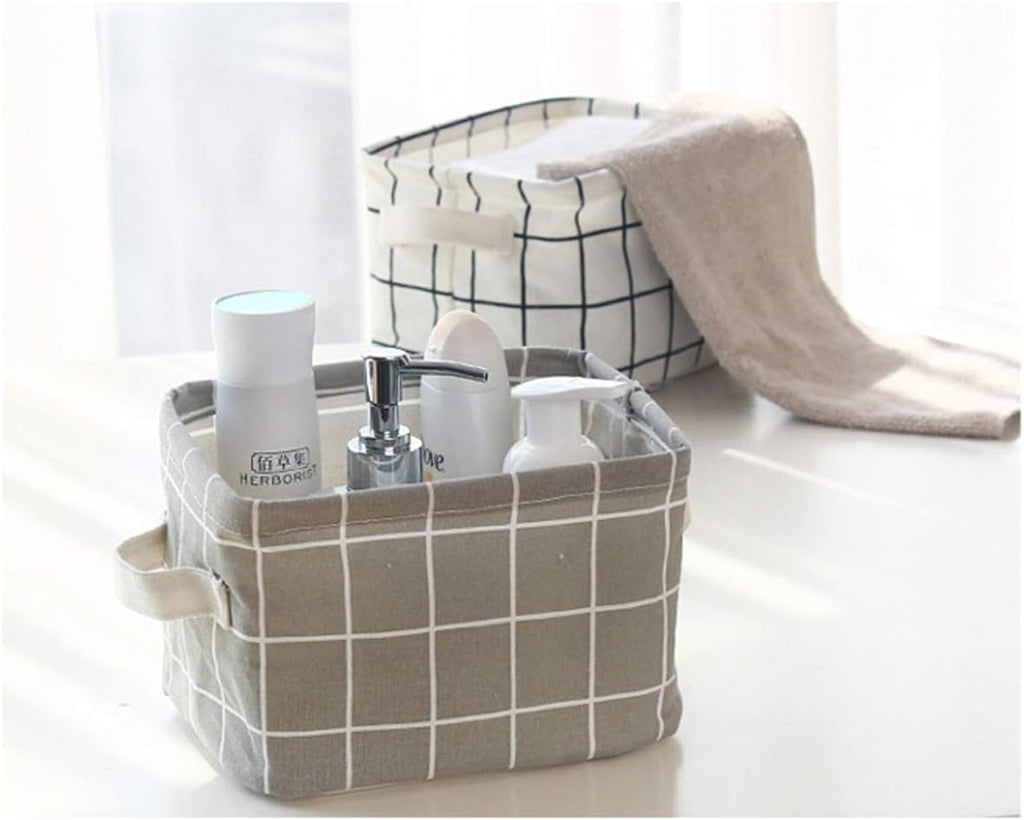 AARAINBOW 3 Packs Storage Basket Bins Canvas Mini Storage Cubes Storage Basket for Makeup, Toys Liners, Books Storage Baskets with Handles for Shelves & Desks(3 Gray)