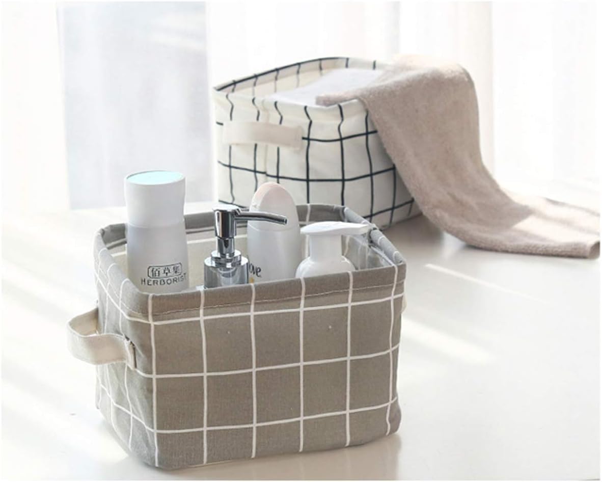 AARAINBOW 3 Packs Storage Basket Bins Canvas Mini Storage Cubes Storage Basket for Makeup, Toys Liners, Books Storage Baskets with Handles for Shelves & Desks(3 Gray)