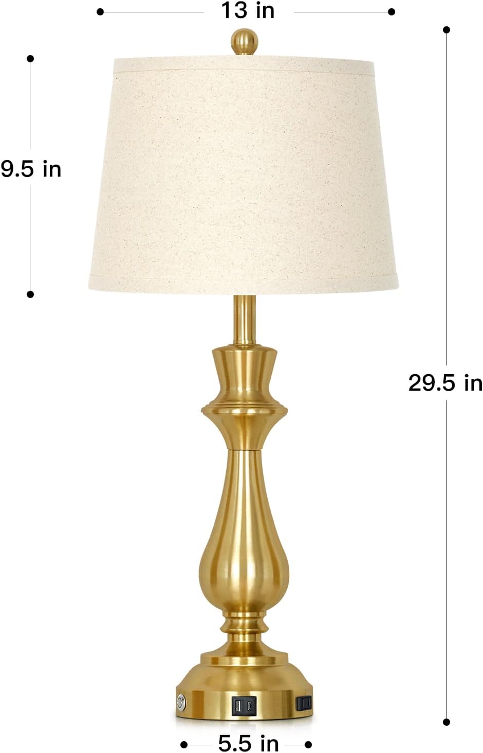 Modern Gold Table Lamps Set of 2 for Living Room,30" Tall Bedside Lamp with USB Charging Port,3-Way Dimmable Touch Nightstand Lamp for Bedroom Desk Side Table Office,Gold
