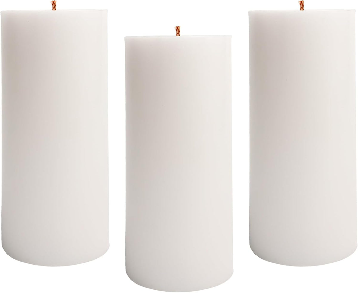 Pillar Candles 2.8x6 Inch 3 Pack White – CW Studio Unscented 70 Hour Long Burn, Smokeless Dripless Premium Wax with Cotton Wick – for Weddings, Events, Home & Rustic Decor