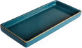 10 x 5 Ceramic Bathroom Tray for Countertop, Decorative Vanity Tray for Dresser Tops, Small Rectangular Trays for Perfume, Candle, Jewelry, Cosmetics (Green)
