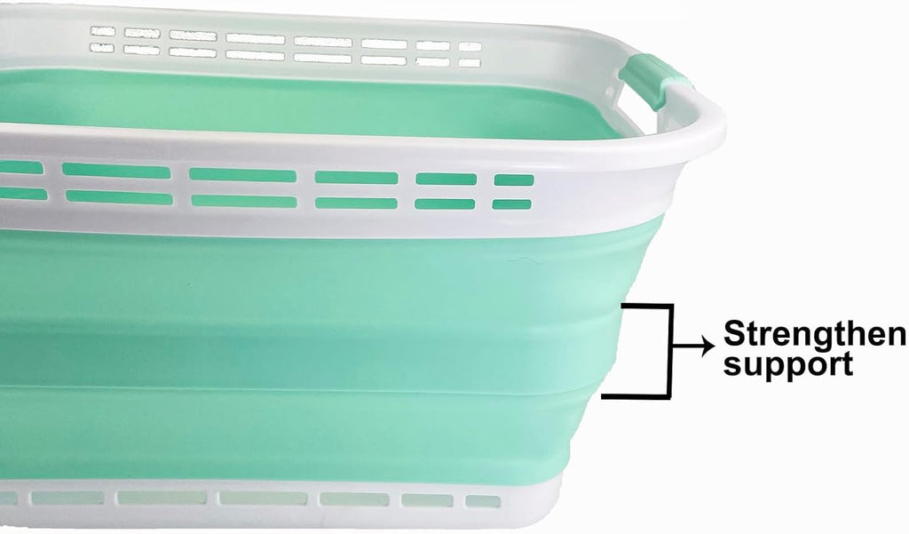 SAMMART 42L (11 gallons) Collapsible Plastic Laundry Hamper/Basket - Foldable Storage Container/Organizer - Portable Laundry Basket - Easy Storage Space Saving (White/Pale Jade)