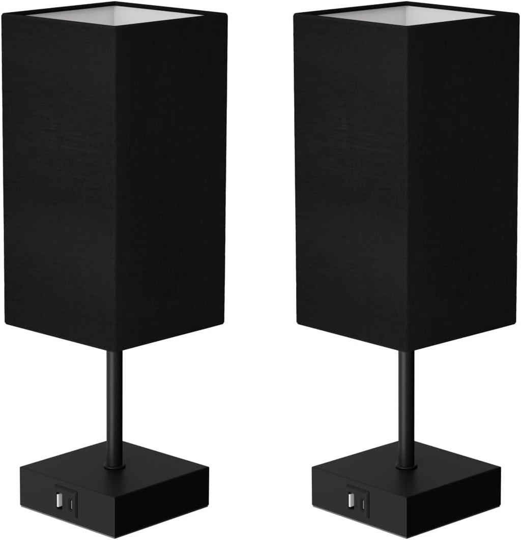 Touch Bedside Table Lamp for Bedroom, 14-Inch, Black, Set of 2