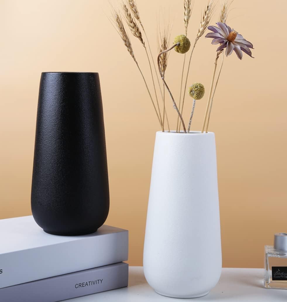 DECORPIA Premium Ceramic Vase for Pampas Grass - Flower Vase for Home Decor, Minimalism Style for Modern Table Shelf, Vases for Flowers for Kitchen Living Room Centerpieces, Office Desk Vase (Black)
