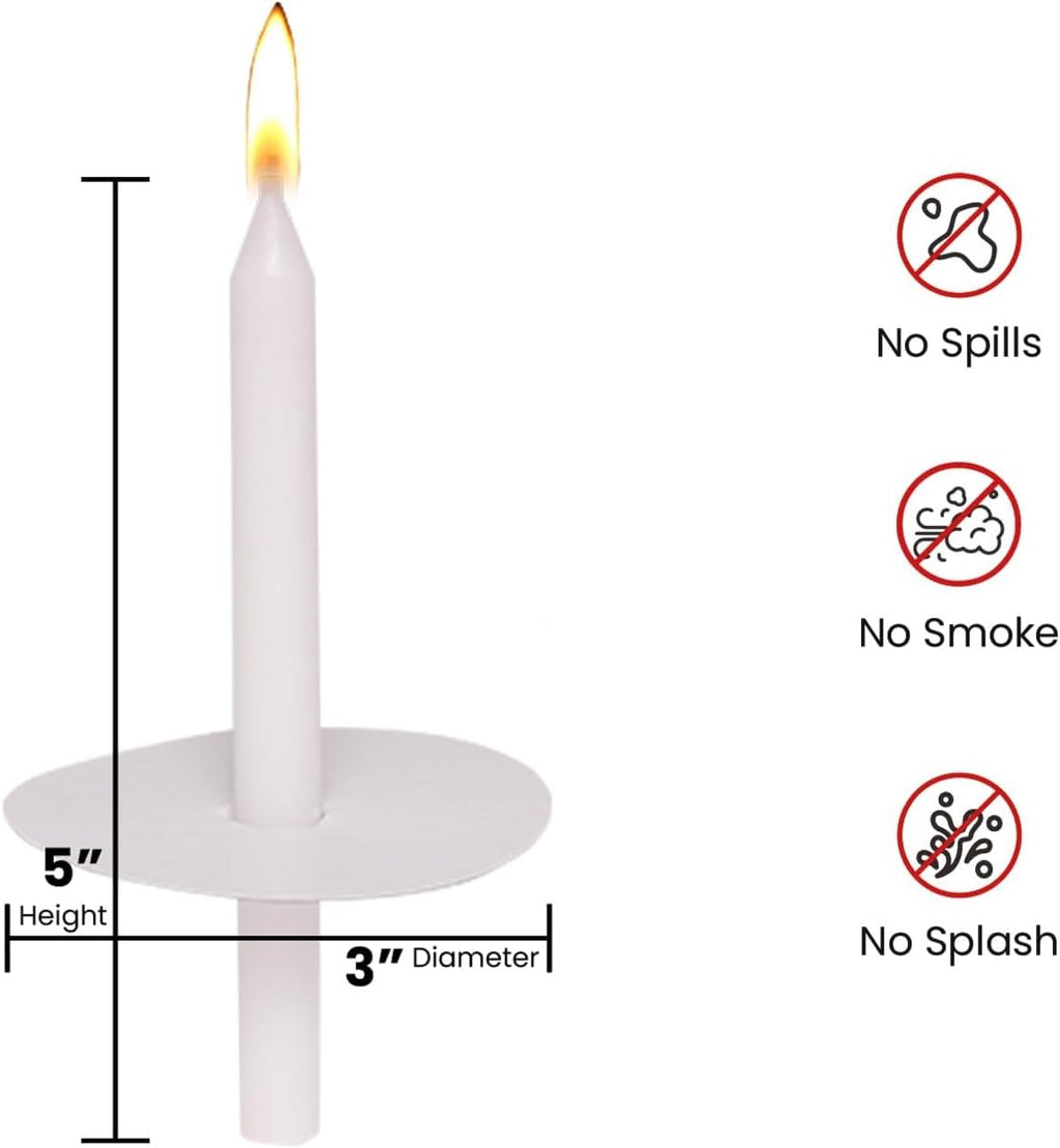 Church Candles with Drip Protectors, Box of 50 Candles, Devotional Candlelight Vigil Service Taper Candles, Smokeless,Unscented White 5" X 1/2"