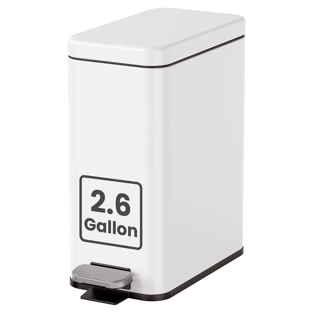 Cesun 2.6 Gallons Small Bathroom Trash Can with Lid Soft Close, White