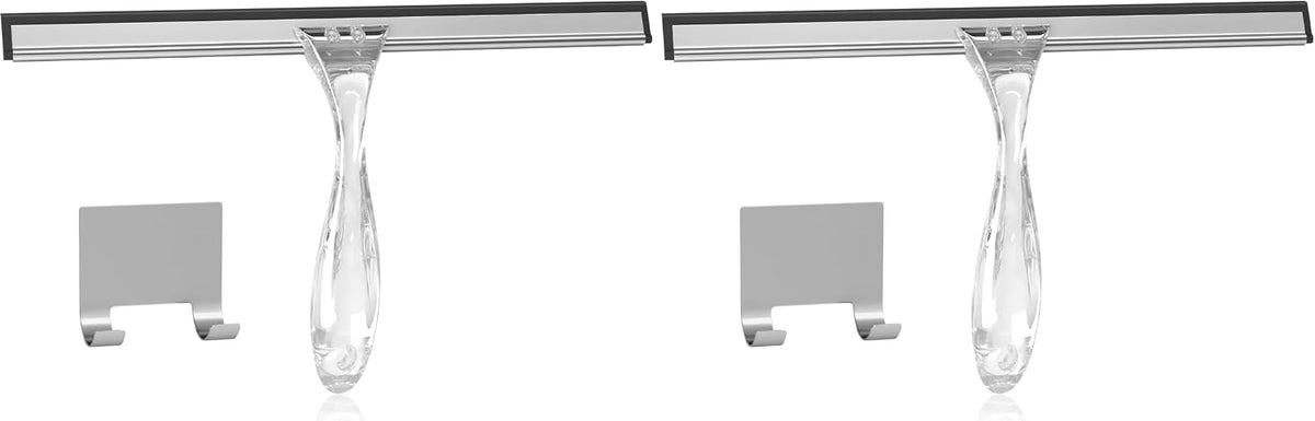 AmazerBath Squeegee for Shower Glass Door, Shower Squeegee for Glass Doors - All-Purpose Squeegee with Hook for Shower Doors, Windows, Mirrors, Tiles and Car Glass, 12 Inches - Clear (Pack of 2)
