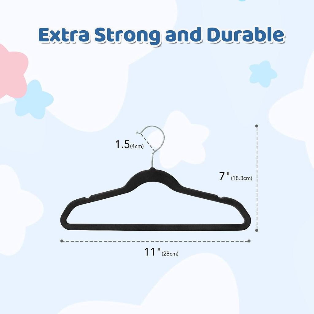 Smartor Premium 11 Inch Baby Hangers 50 Pack, Kids Velvet Hanger, Non Slip