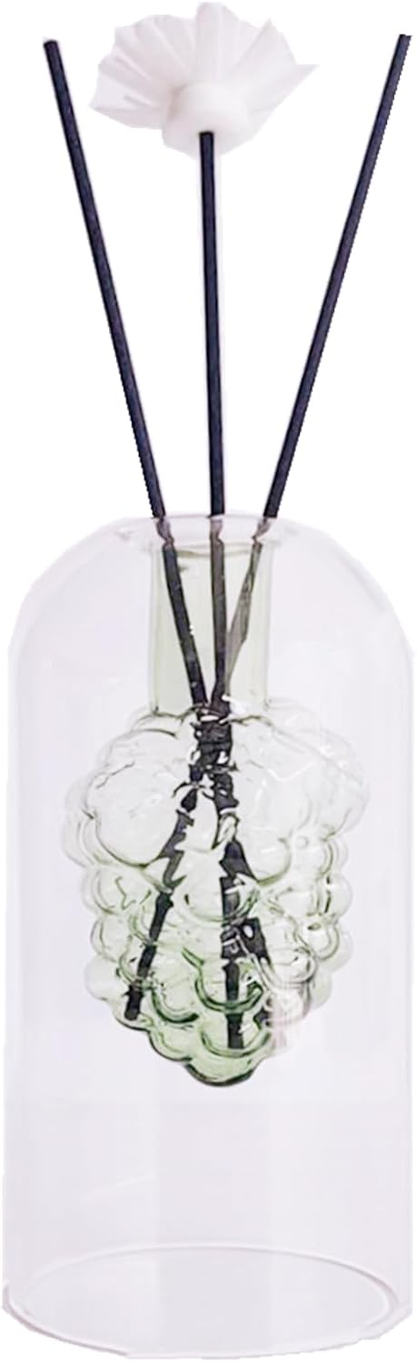 1PCS Double Layer Glass Diffuser Bottle,Empty Home Decoration Container,Fragrance Accessories with Black Sticks for DIY Perfume & Oils Replacement 105ml (Green Grape)