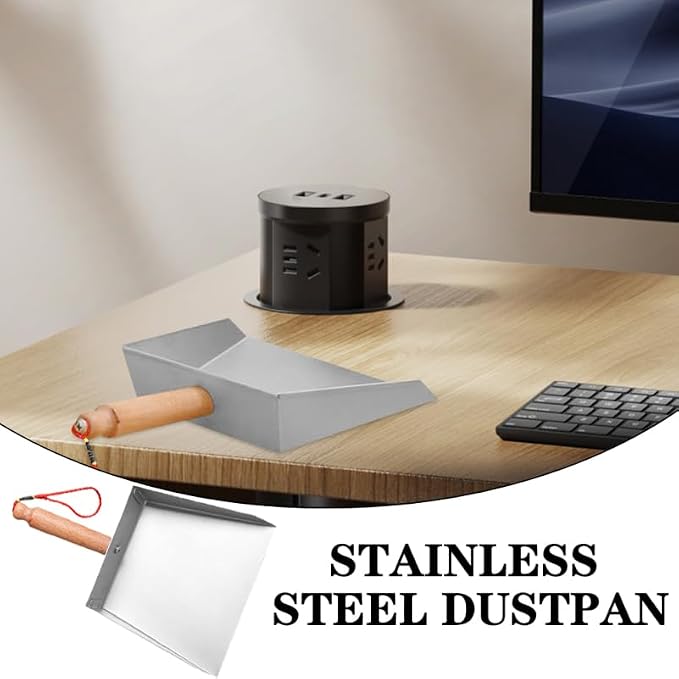 VOSAREA Mini Dustpan Stainless Steel Small Dustpan Portable Short Handle Compact Dust Pan for Workshop Table Desk Key Board