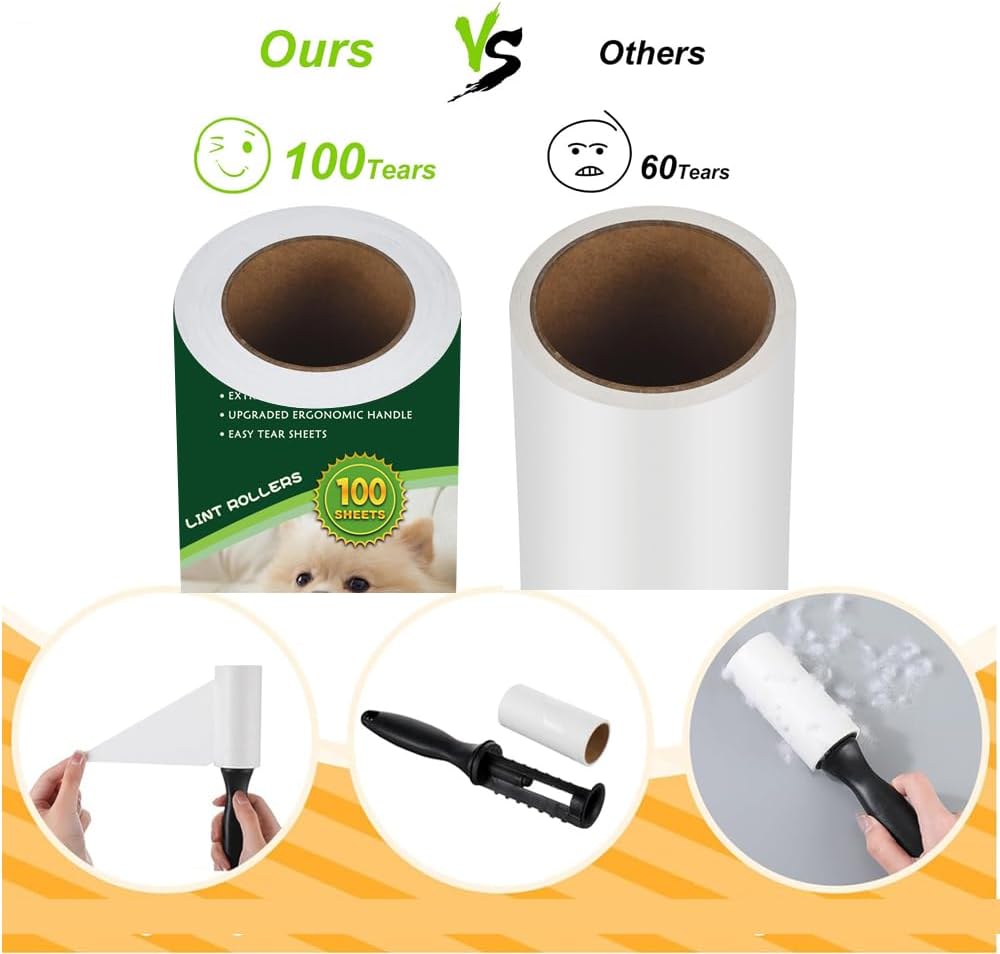 Lint Rollers for Pet Hair Extra Sticky, Lint Remover for Clothes, Clean The Hair on Sheeets Couch Furniture and Carpet,Dog lint Roller, 600 Sheets 2 Handles with 6 Rollers