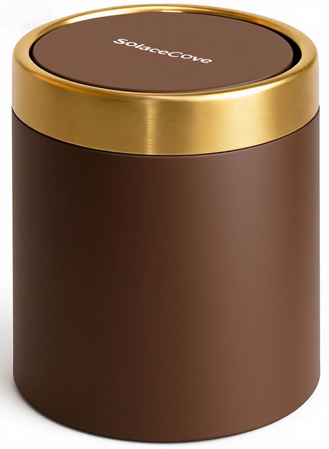 Countertop Trash Can with Lid for Desk Top,0.4 Gallon Stainless Steel Mini Trash Can for Desk、Car、Office、Kitchen,Swing Top Trash Bin with a Roll of Trash Bag(Brown)