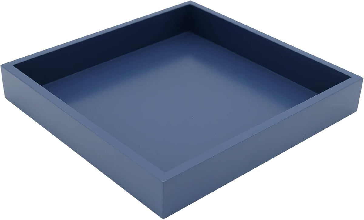 10"x10" Small Square Wood Decorative Tray for Office, Ottoman, Bathroom, Entry, Remote Controls, Countertop Organizer, Candle Tray - Twilight Blue