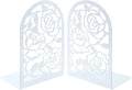 Elegant Rose Bookends Hollow-Out Rose Flower Book Ends Shelves Organizer Metal Book Stands Journal Book Holder Reading Room Decorative Bookends Library Book Stoppers for Office Home School (White)