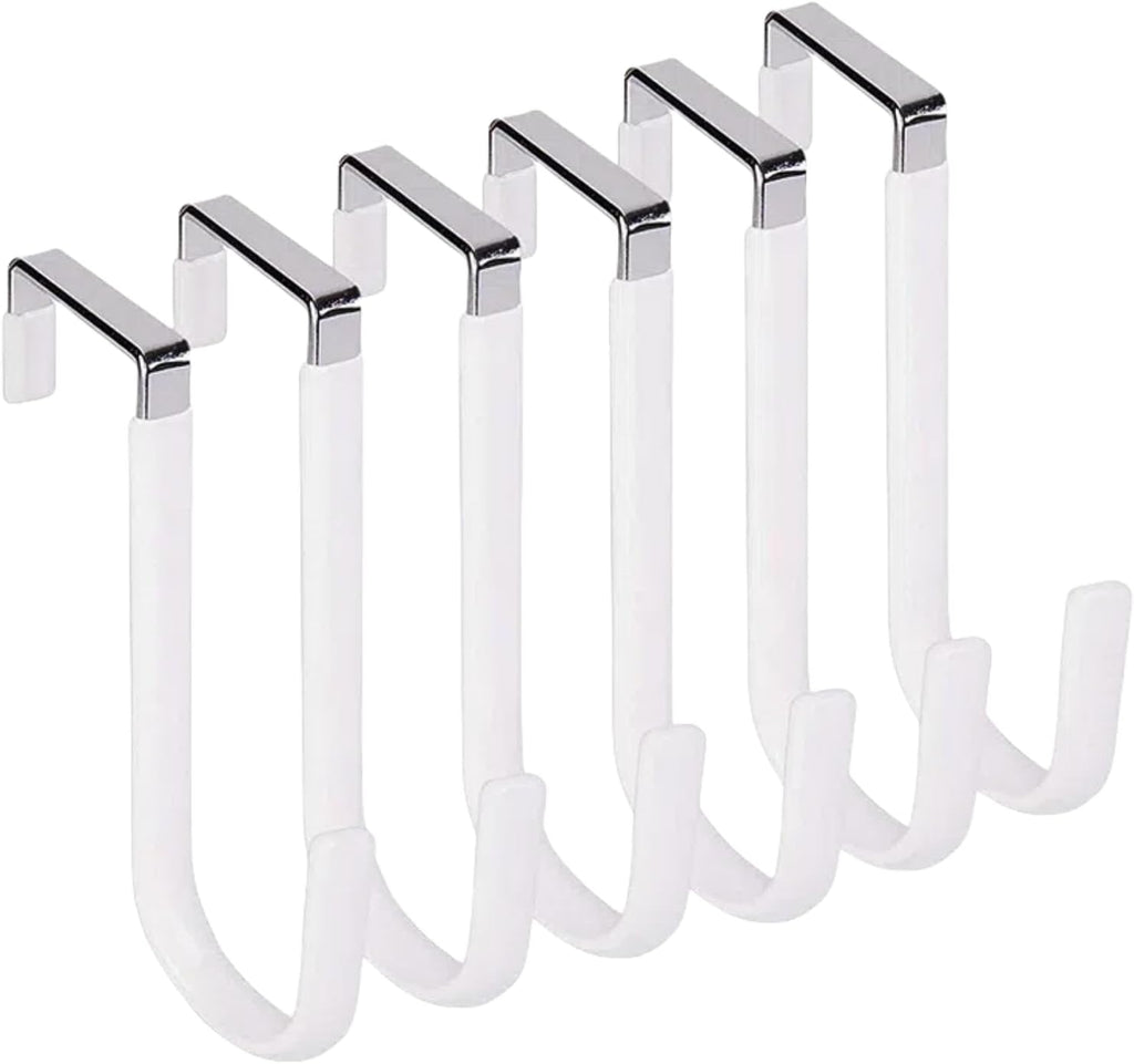 Over The Door Hooks, Door Hangers Hooks,Extra Long 5" Rustproof Organizer Hook with Soft Rubber Padding, No-Scratch Design for Towels, Robes, Coats, Bags (6 Pack White)