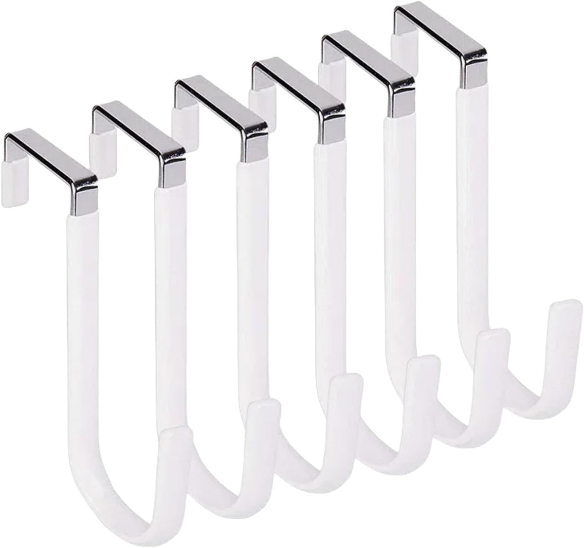 Over The Door Hooks, Door Hangers Hooks,Extra Long 5" Rustproof Organizer Hook with Soft Rubber Padding, No-Scratch Design for Towels, Robes, Coats, Bags (6 Pack White)