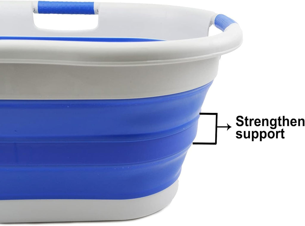 SAMMART 40L (10.5 gallon) Collapsible Plastic Laundry Basket - Foldable Pop Up Storage Container/Organizer - Portable Washing Tub - Space Saving Hamper/Basket (1, Grey/Purplish Blue)