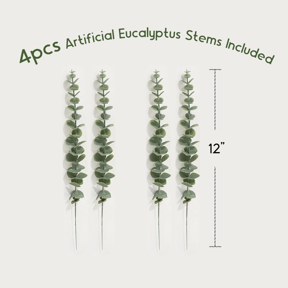 2 Pack Wood Wall Planters with Faux Eucalyptus Stems for Wall Decor
