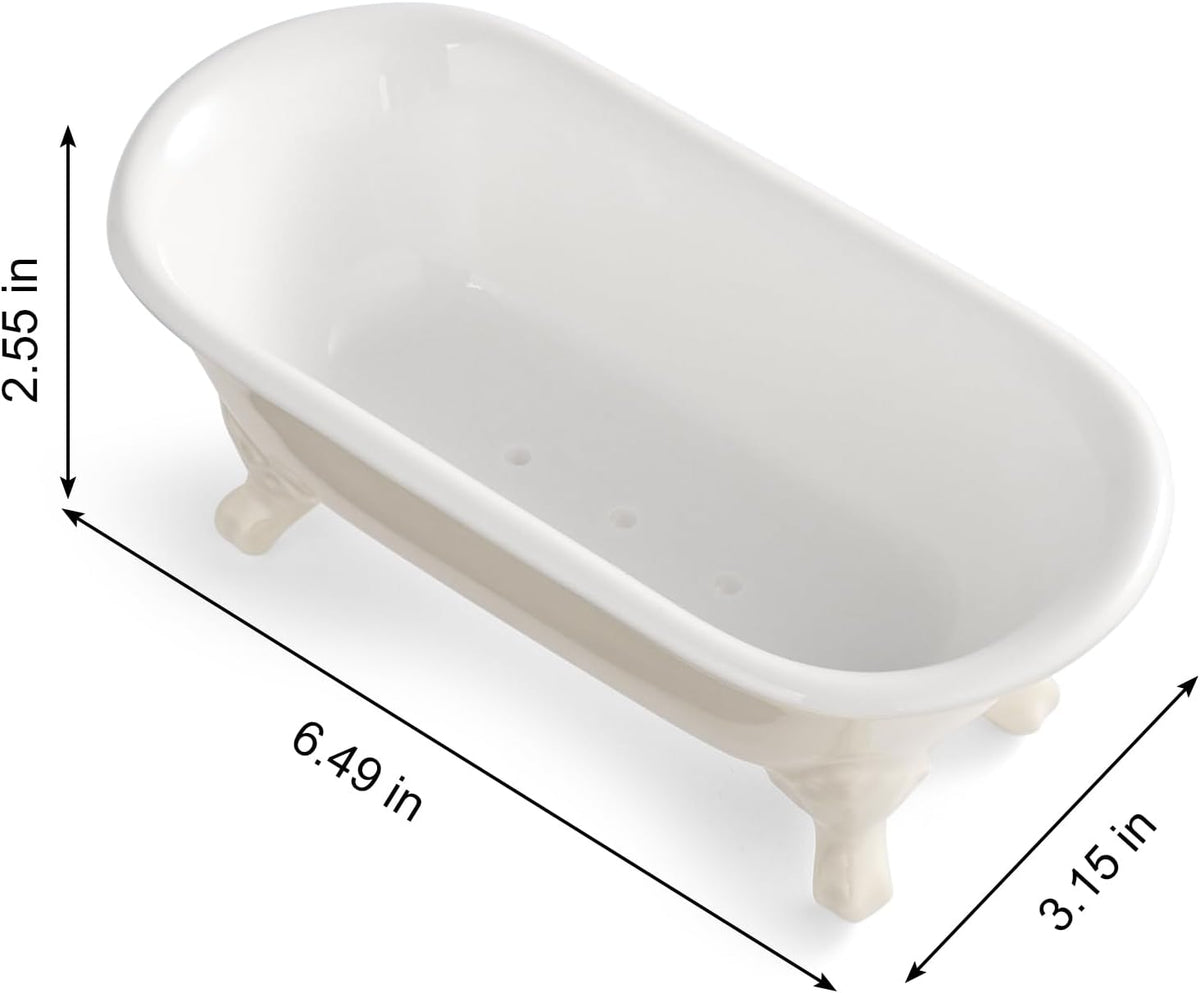 6.5" Ceramic Mini Clawfoot Bathtub Soap Dish,Bar Soap Holder,Beige