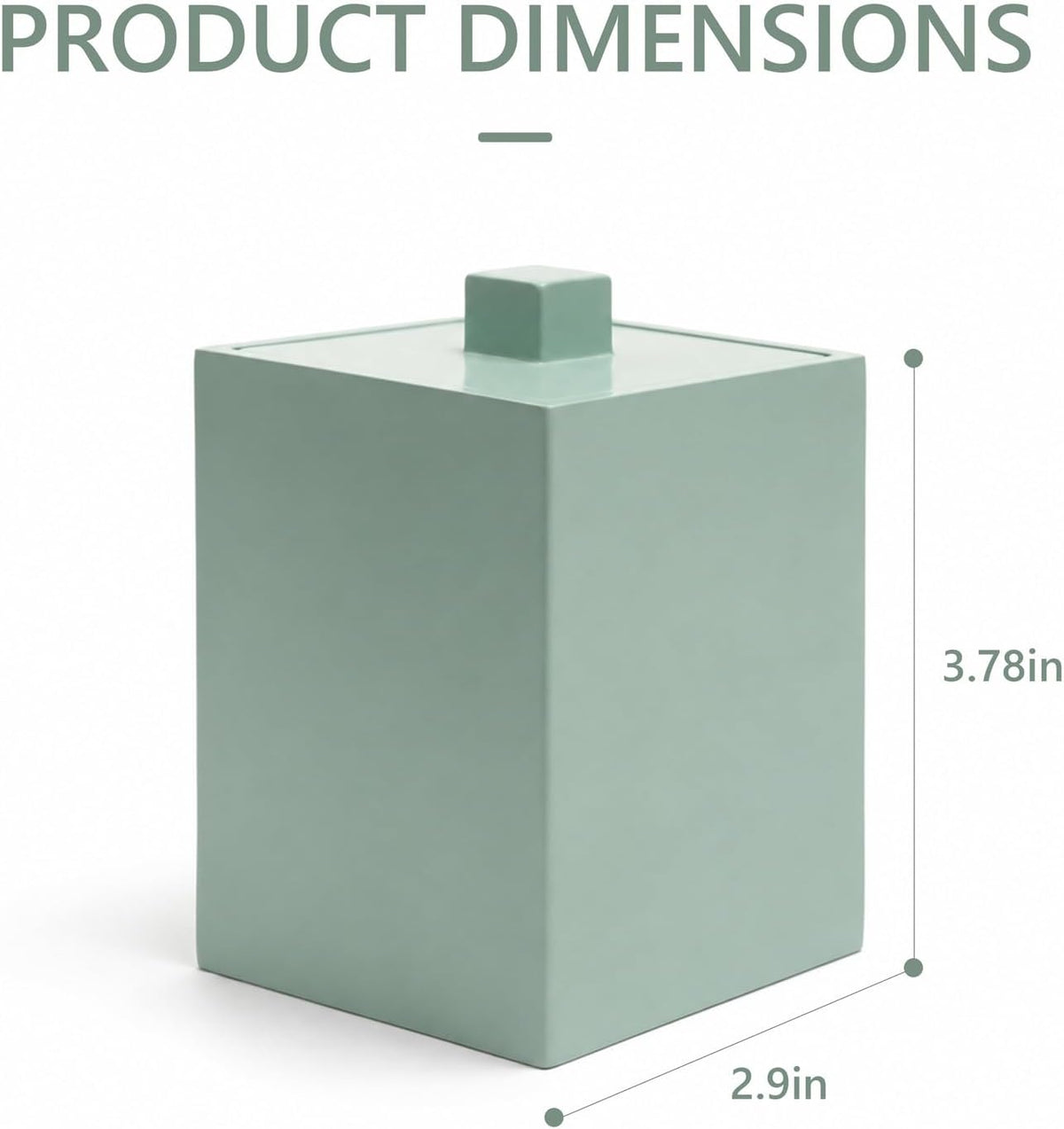 Bathroom Qtip Holder with lid, Resin Jar ,Square, Matte Green