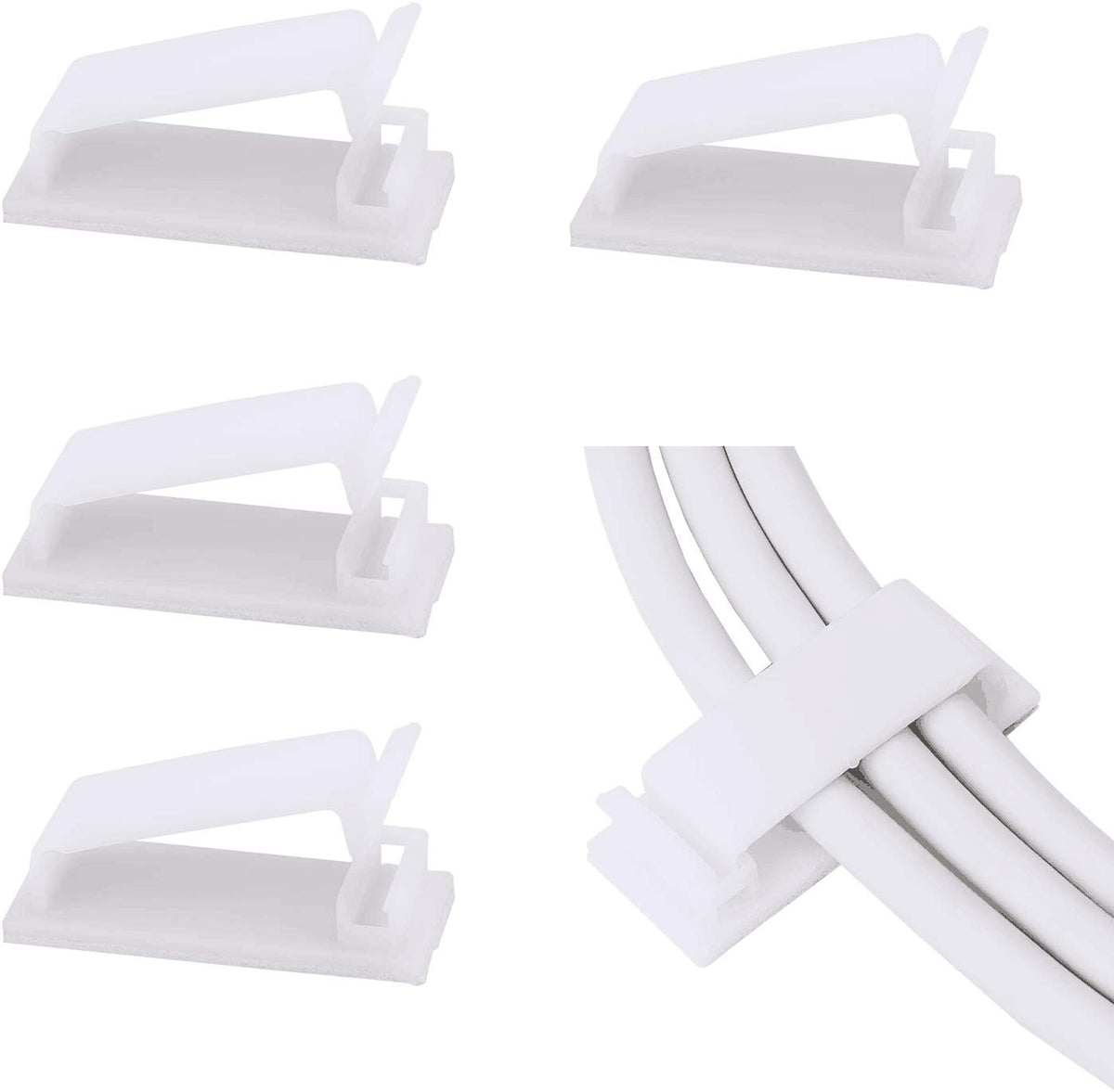 SOULWIT® 50 x Self-Adhesive Cable Management Clips for USB Cable TV, Charger, Audio, Wire Clamp for Table, Car, Office, Home