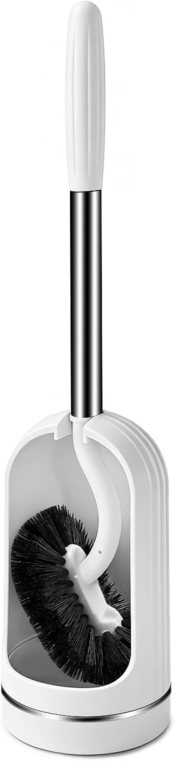 AONEZ Toilet Brush Set, Deep Under-Rim Cleaning, Vented Holder, White