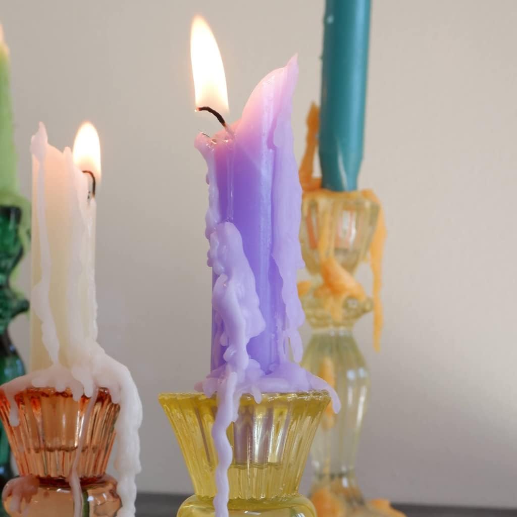 Candlestock Hippie Drippy Drip Candles - Pack of 11 Dripping Taper Candles - Wine Bottle Melting Candles (Purple)