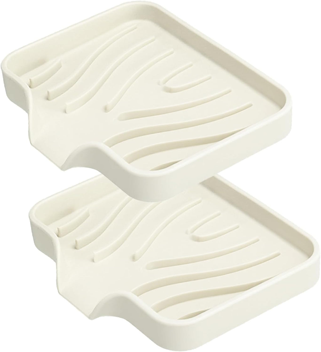 2 Pack Silicone Soap Dish with Drain, Self Draining Bar Soap Holder for Shower, Silicone Dish Soap Tray, Bathroom and Kitchen Sink Organizer, Beige