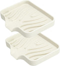 2 Pack Silicone Soap Dish with Drain, Self Draining Bar Soap Holder for Shower, Silicone Dish Soap Tray, Bathroom and Kitchen Sink Organizer, Beige