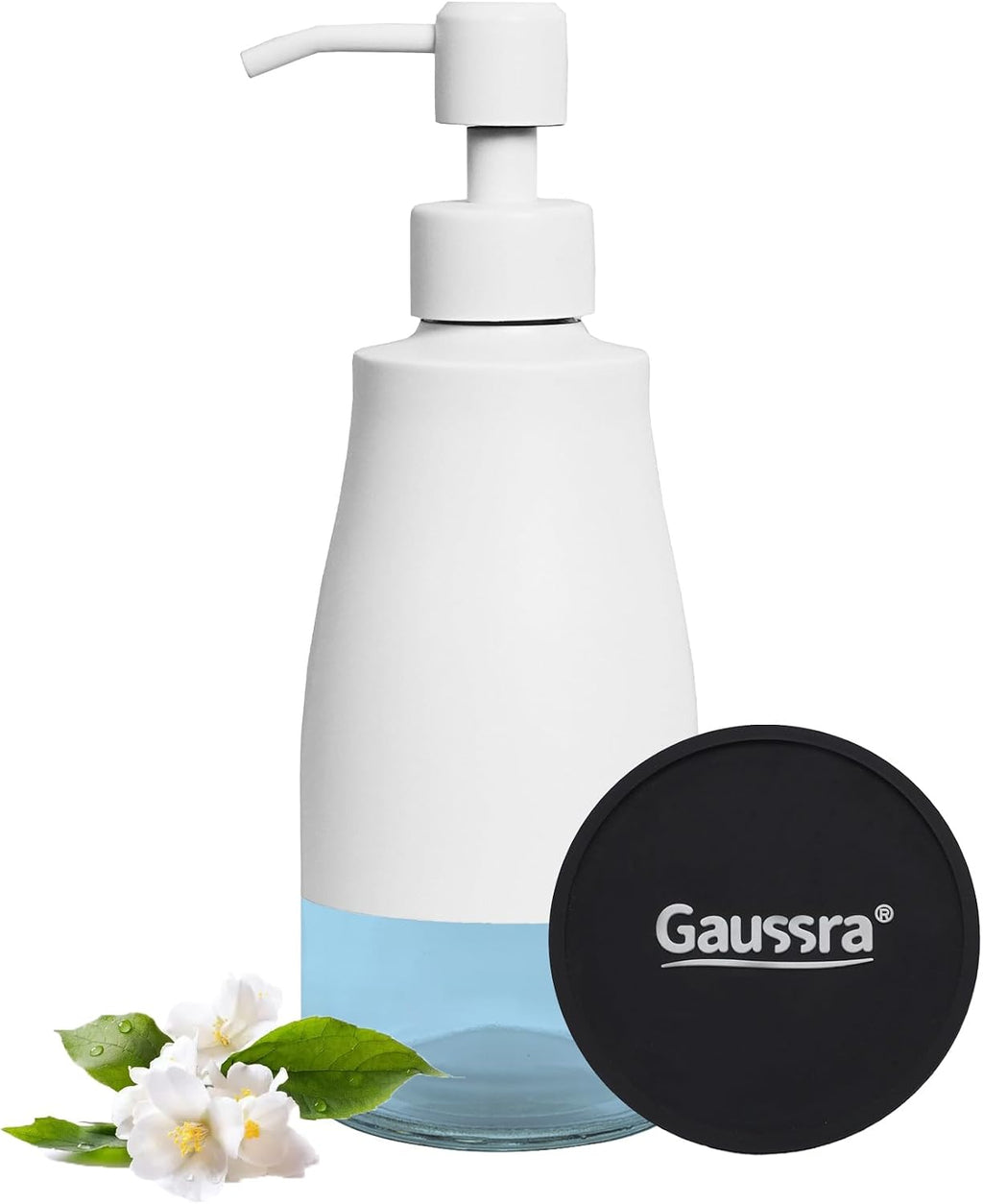 Gaussra White Soap Dispenser with Coaster and Stickers - 11 OZ / 320 ML