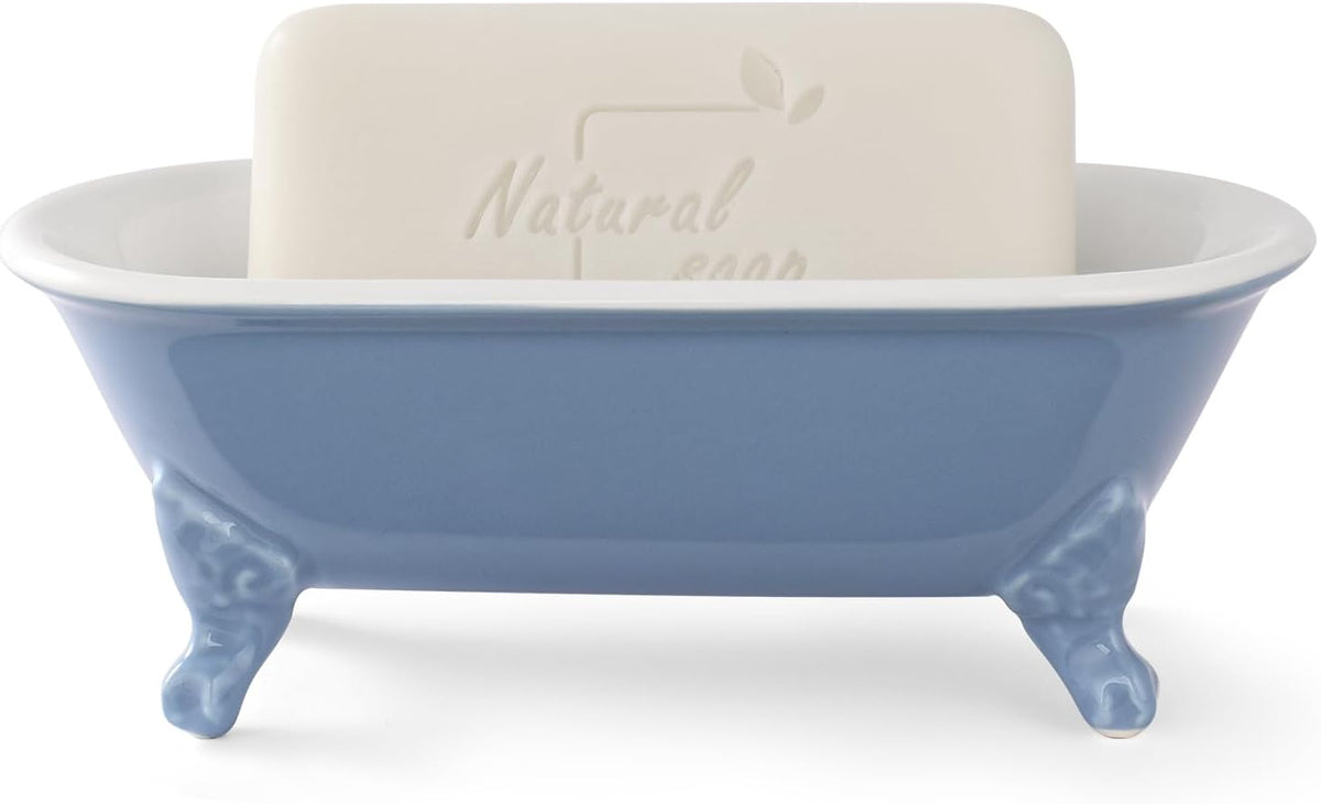 6.5" Ceramic Mini Clawfoot Bathtub Soap Dish,Bar Soap Holder,Blue