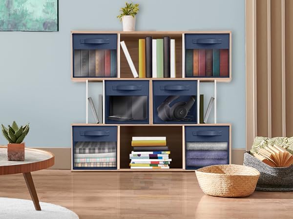 Sorbus Storage Cubes with Clear Window, 6 Pack (11 Inch, Navy Blue)