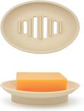 2 Pack Soap Bar Holder, Small Oval Silicone Soapdish Soap Tray for Shower/Bathroom Sink/Kitchen Counter/Bathtub, Non-Slip Central Raised Ridges Soap Stand Dish with Long Slotted Drain Holes