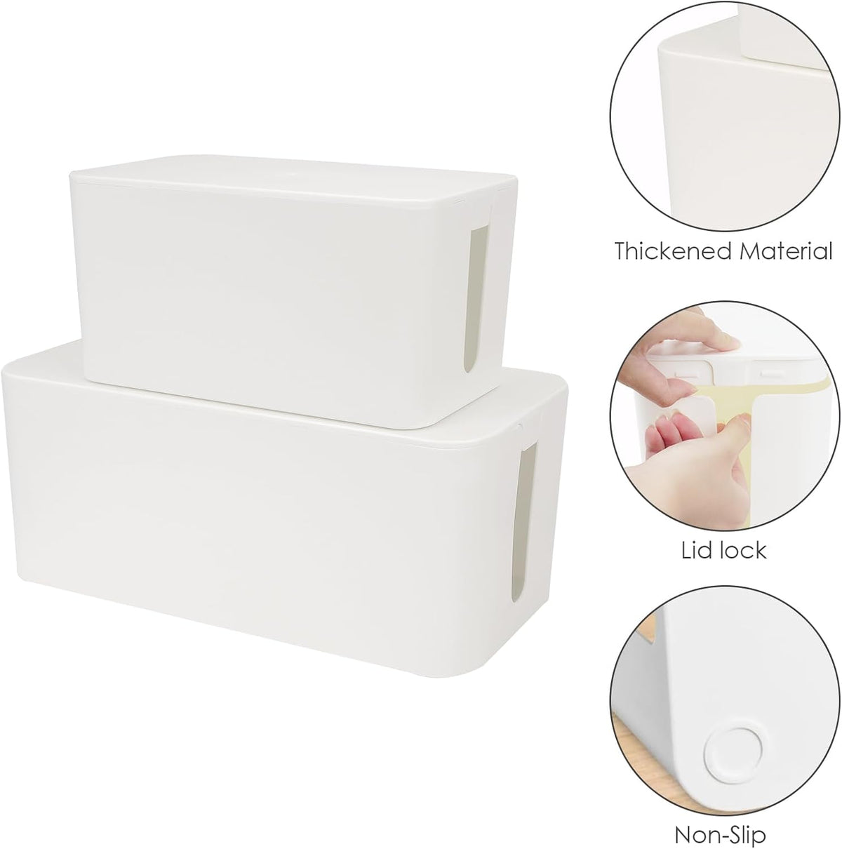 LUWOO Cable Management Box Set of Two, Cord Organizer Box to Hide Surge Protector on Desk or Floor, White