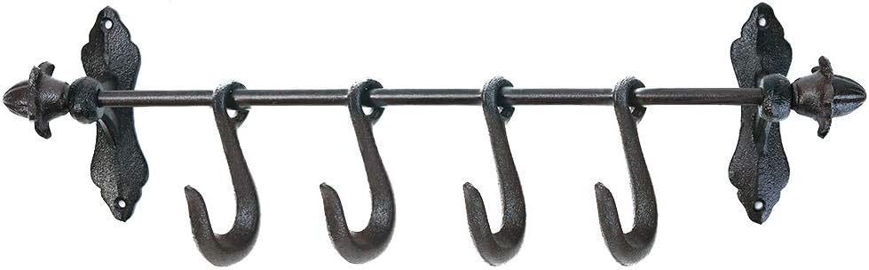 Sungmor Vintage Cast Iron Wall Hook Rack - Rustic Farmhouse Wall-Mounted Hanger for Coats, Keys, Mugs, Towels - Heavy Duty Decorative Organizer with 4 Removable Hooks