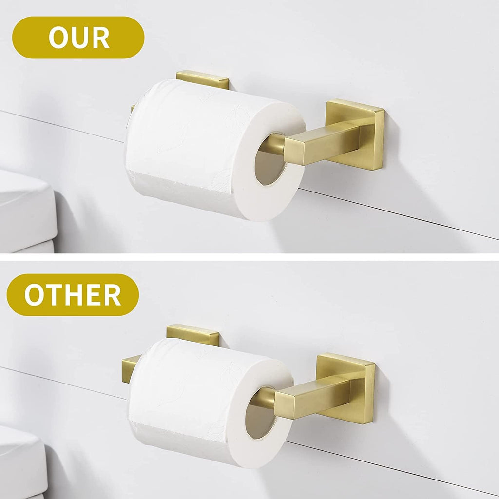 WOLIBEER Gold Toilet Paper Holder, Brushed Brass Toilet Roll Holder, Double Post Pivoting Modern Tissue Hanger Wall Mount for Bathroom Toilet Kitchen Stainless Steel