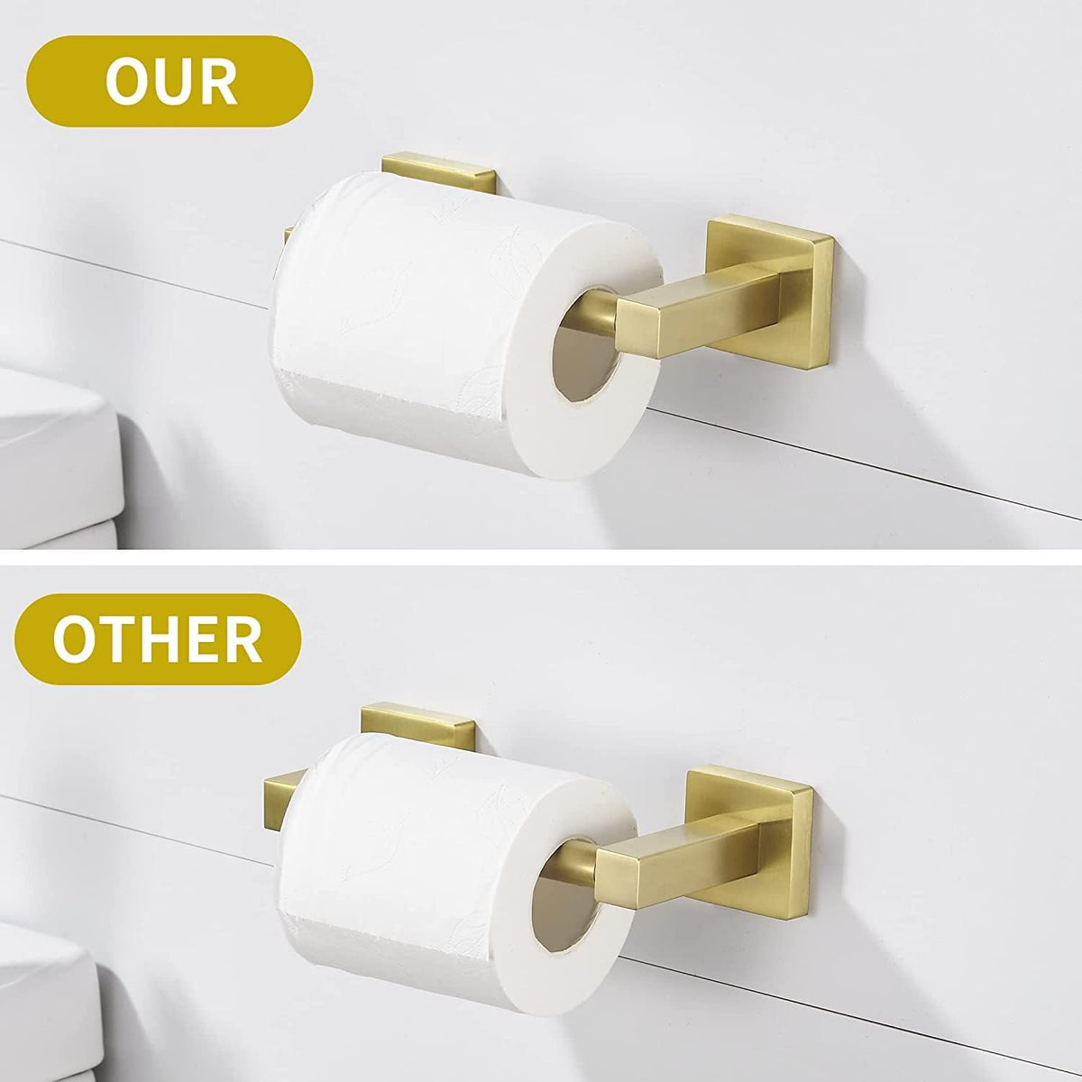WOLIBEER Gold Toilet Paper Holder, Brushed Brass Toilet Roll Holder, Double Post Pivoting Modern Tissue Hanger Wall Mount for Bathroom Toilet Kitchen Stainless Steel