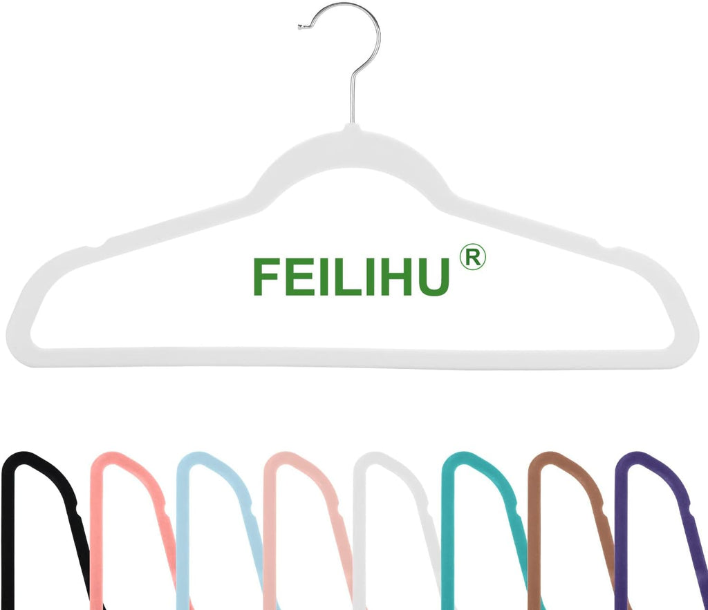 50 Pack White Velvet Clothes Hangers, Non Slip,Space Saving