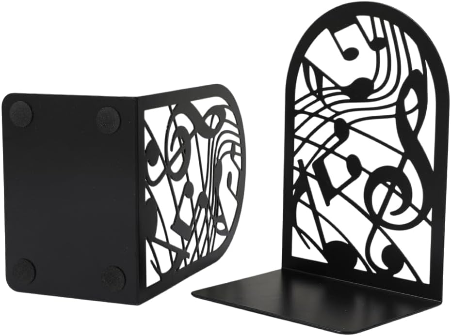 Music Note Book Ends, Heavy Duty Metal Bookends for Shelves