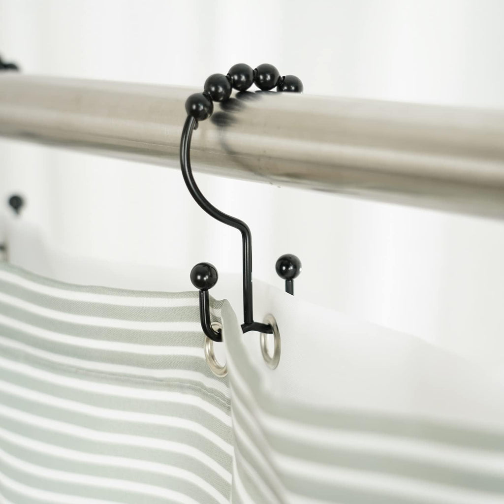 Shower Curtain Hooks Rings, Stainless Steel Double Glide Rollers Extra Wide Shower Curtain Rods Hooks for Bathroom, Set of 18 Hooks - Matte Black