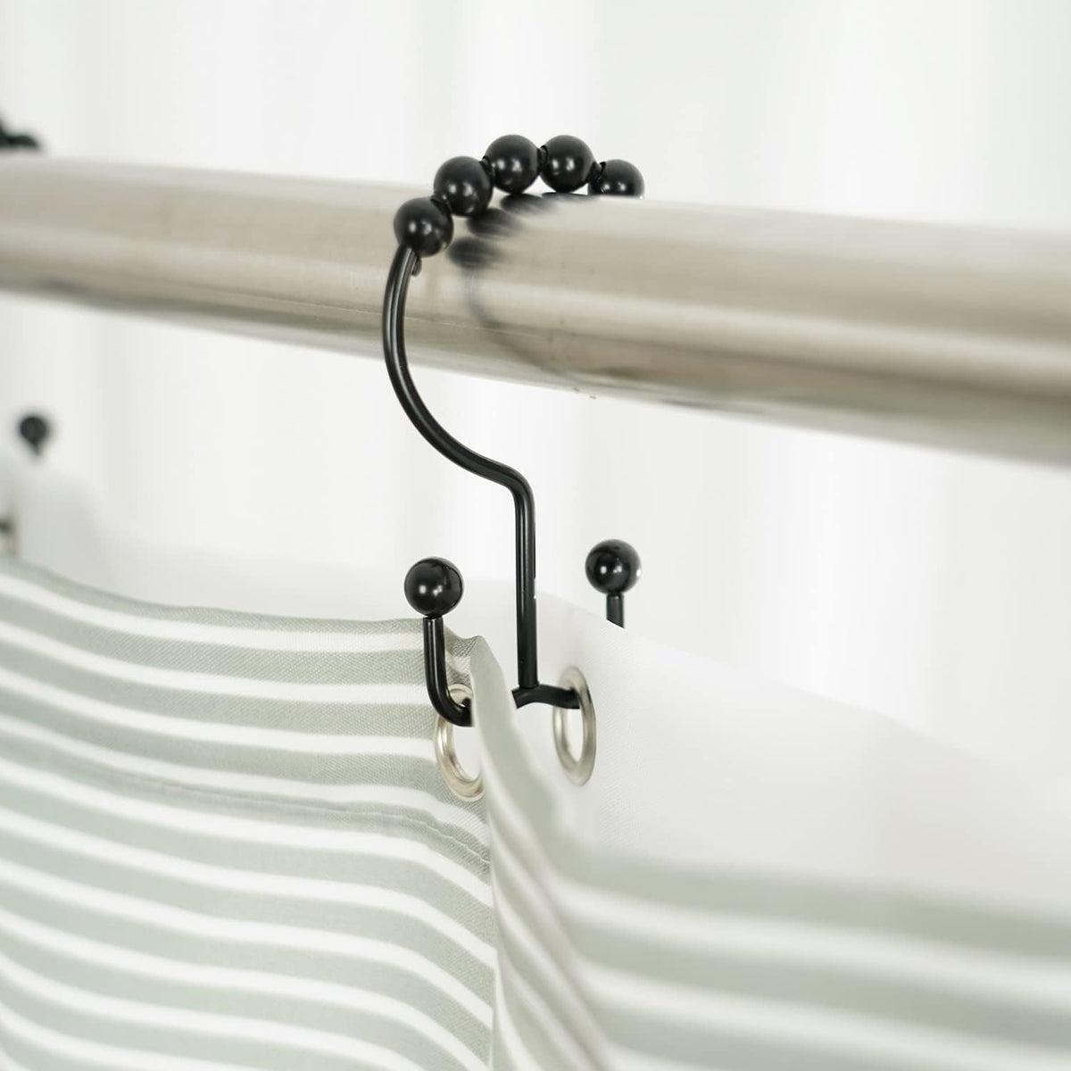 Shower Curtain Hooks Rings, Stainless Steel Double Glide Rollers Shower Curtain Rods Hooks for Bathroom, Set of 12 Hooks - Matte Black