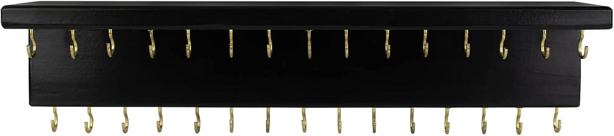SANY DAYO HOME Black Necklace Holder Jewelry Organizer with 30 Hooks, 15 x 3 x 4 inches Wall Mount Rustic Pine Wood Shelf for Necklace, Hair Bow Storage