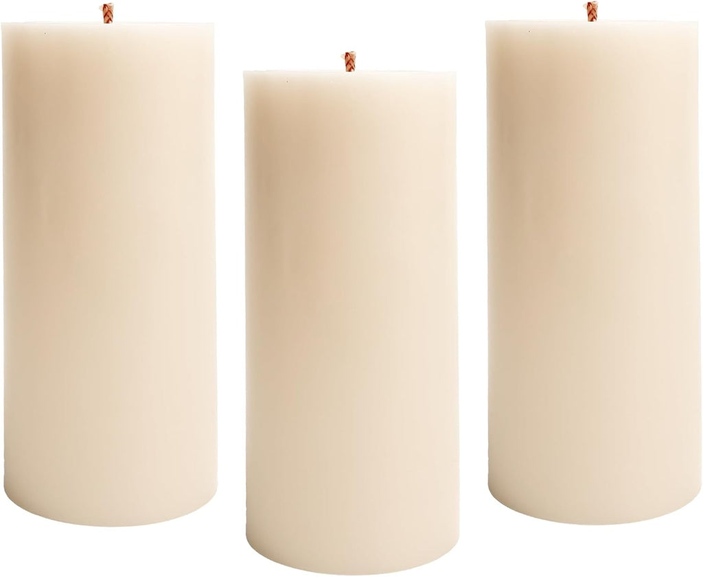 Pillar Candles 2.8x6 Inch 3 Pack Ivory – CW Studio Unscented 70 Hour Long Burn, Smokeless Dripless Premium Wax with Cotton Wick – for Weddings, Events, Home & Rustic Decor