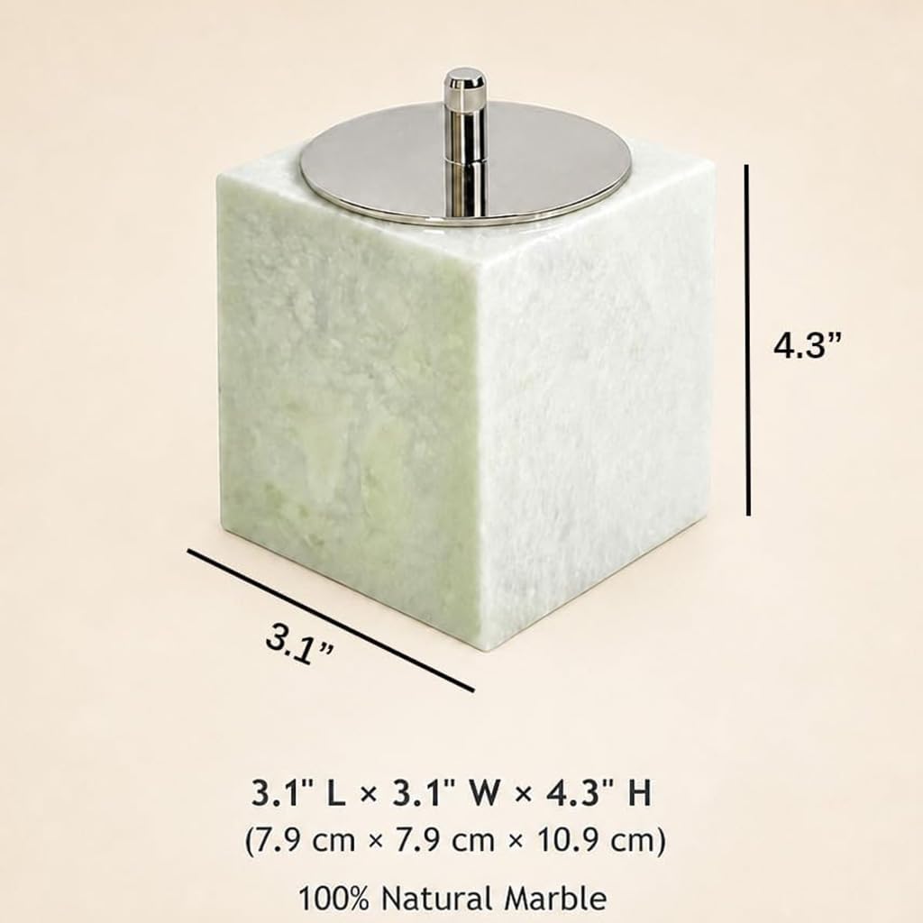 Marble Canisters QTip & Greed Marble Cotton Swab Holder with Lid