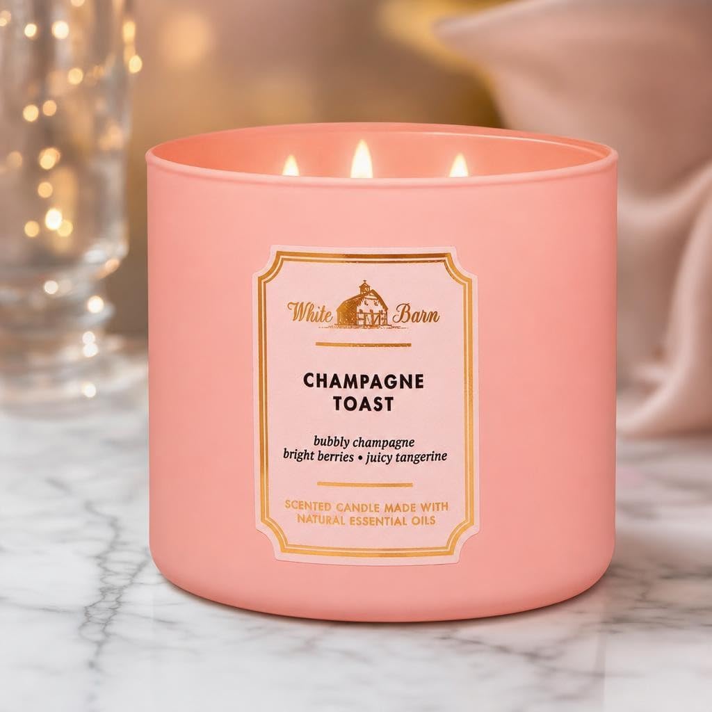 Bath and Body Works White Barn Champagne Toast 3 Wick Candle 14.5 Ounce Basic White Barn Label