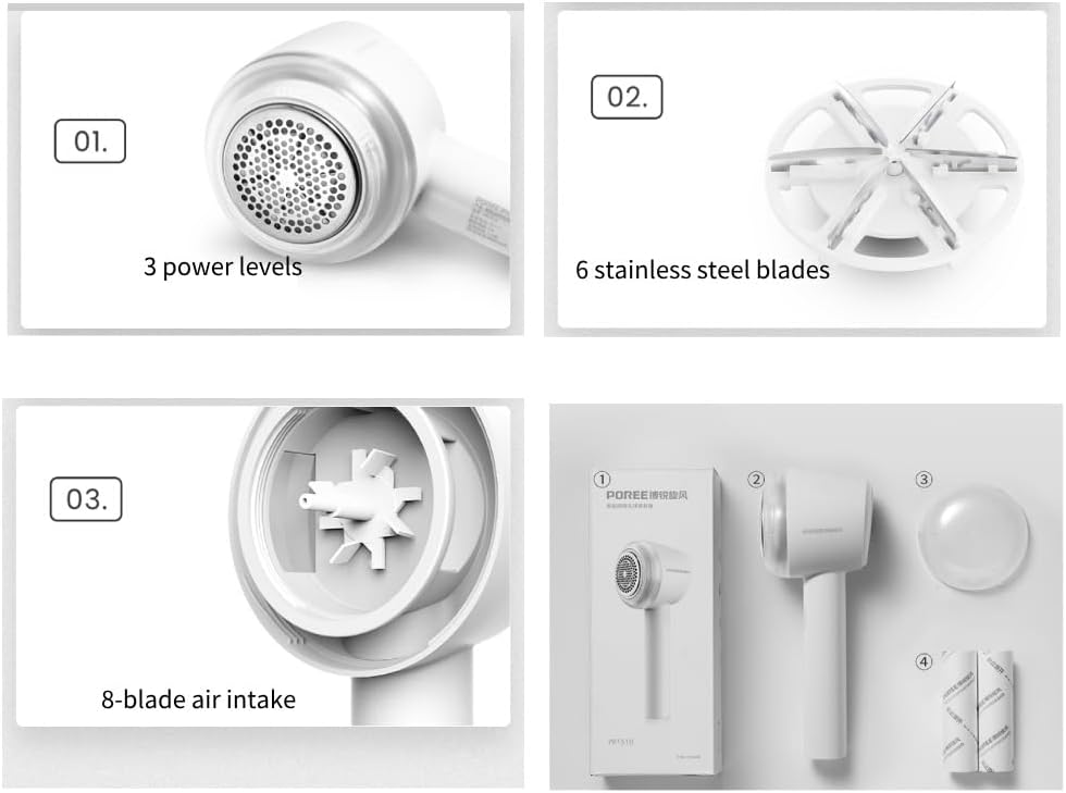 2-in-1 Electric Lint Remover & Fabric Shaver | Sweater Defuzzer with 3 Speeds, 6 Stainless Steel Blades, and Built-in Lint Roller | USB-C Rechargeable for Clothes, Furniture, and Pet Hair