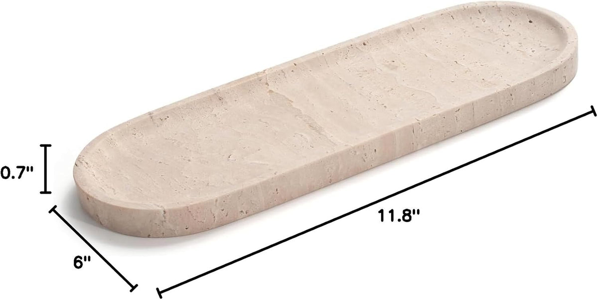 Oval Travertine Stone Tray for Jewelry, Candles, Perfume, Decorative Marble Bathroom Tray for Countertop Organizer 11.8inch x 6inch x 0.7inch