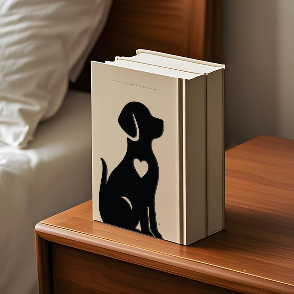 WADORN 1 Pair Dog Metal Bookends for Shelves, Puppy Book Ends Support
